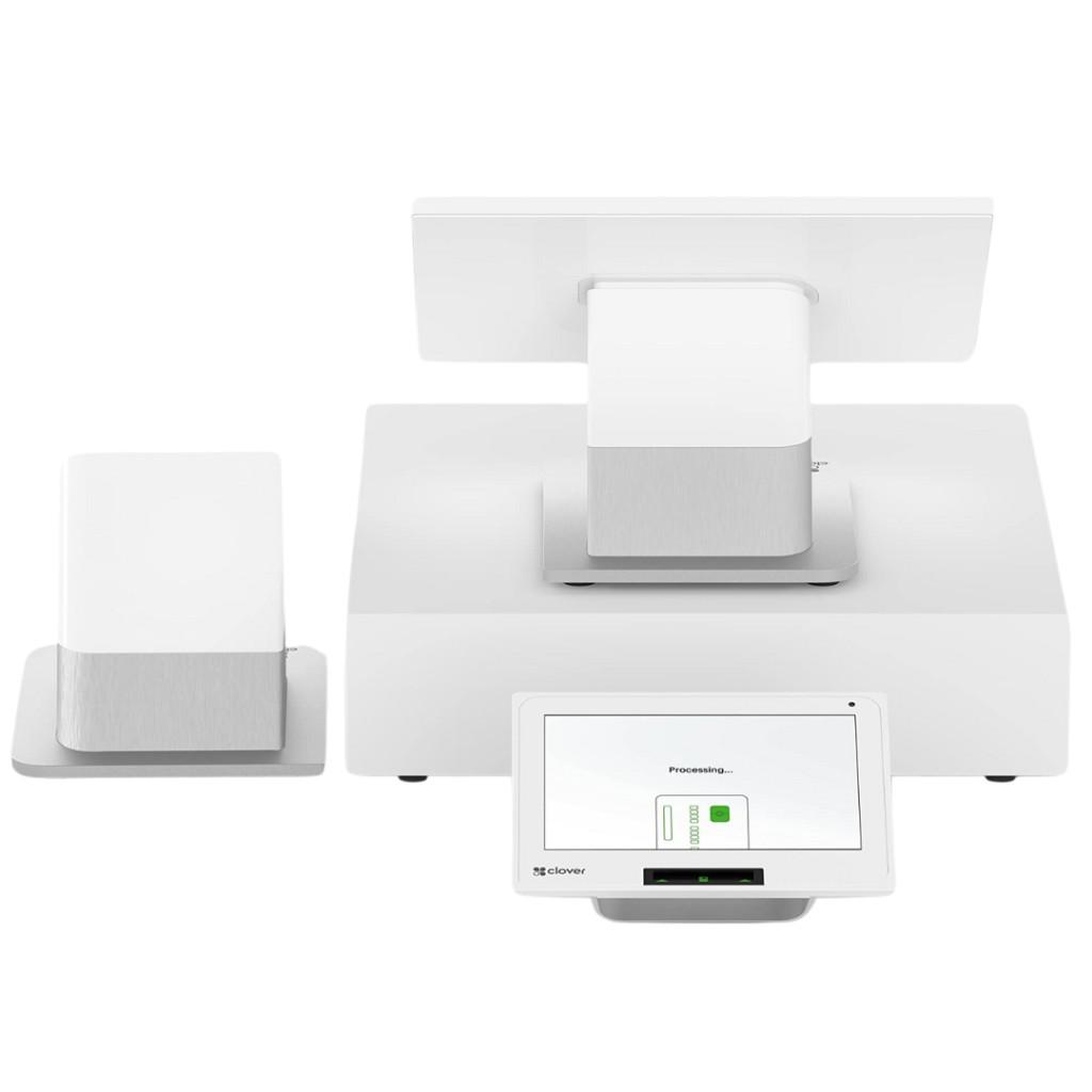Clover Station Duo all-in-one countertop POS with merchant display, customer screen, and receipt printer