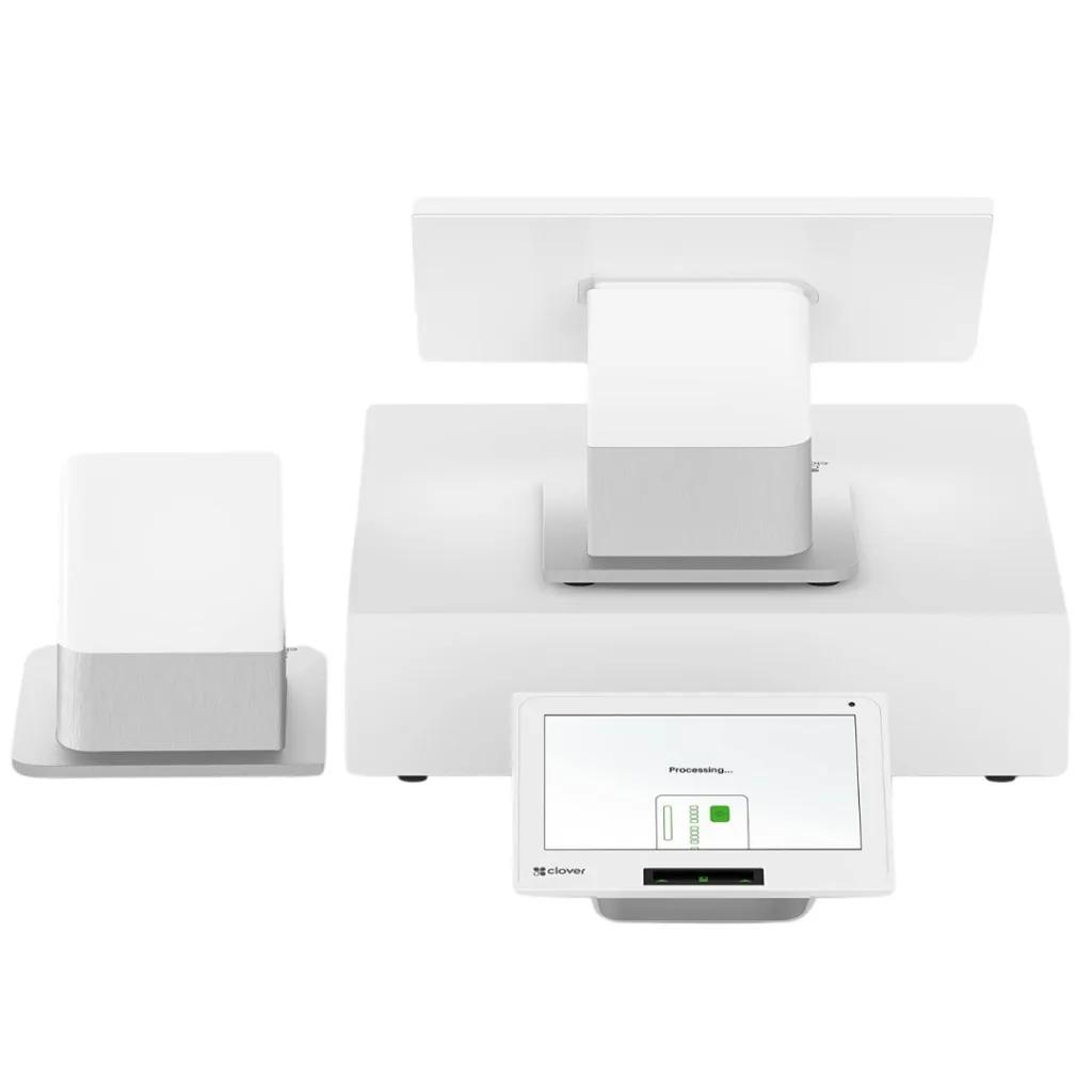Clover Station Duo all-in-one countertop POS with merchant display, customer screen, and receipt printer