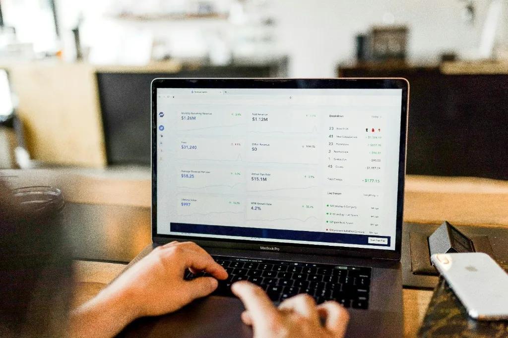 Business analytics dashboard on laptop